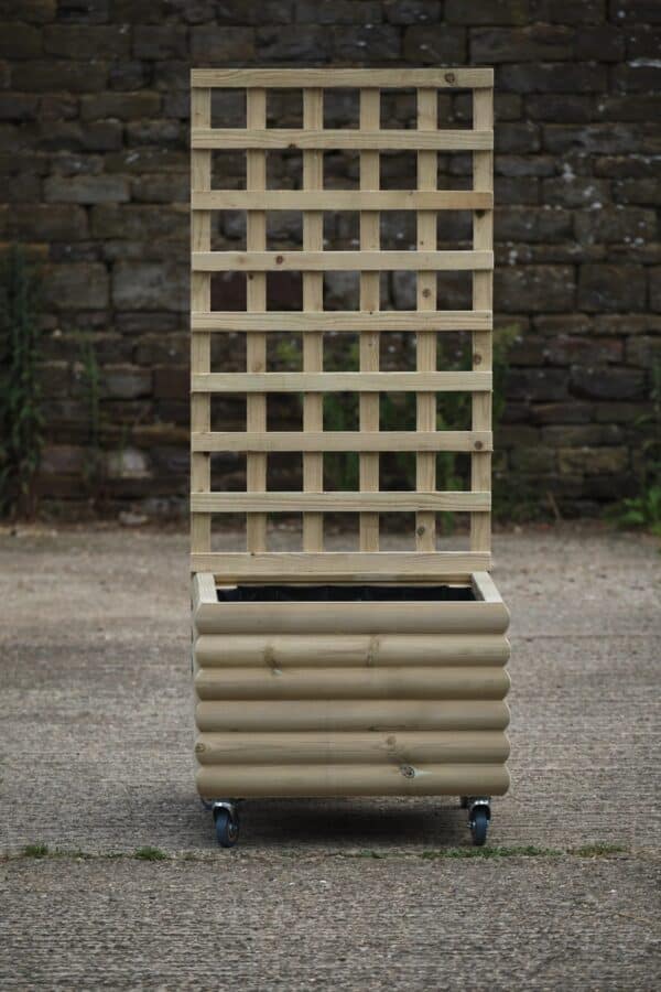 Square High Charnwood Planter with 100cm Trellis on Wheels