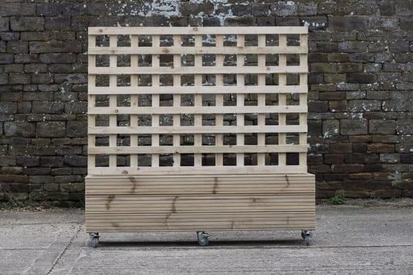 High Rectangular Planter on Wheels with Trellis – Ribbed Budget Decking..