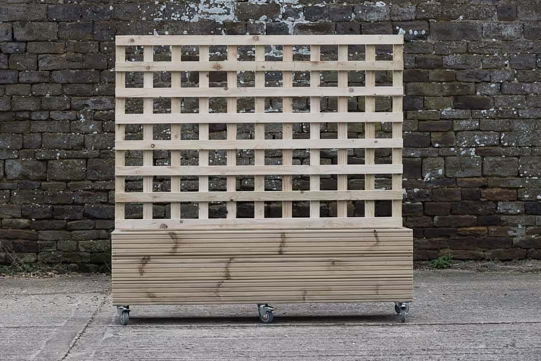 Rectangular Wooden Planter with Trellis and Wheels