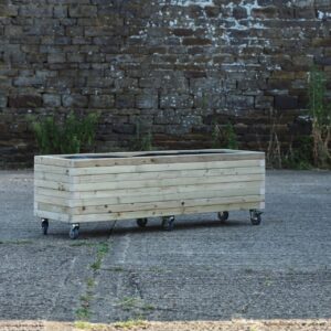 Block-Style Rectangular Wooden Planter on Wheels