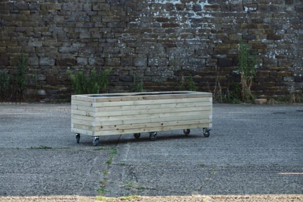 Block-Style Rectangular Wooden Planter on Wheels