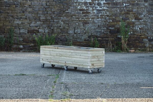 Block-Style Rectangular Wooden Planter on Wheels - Image 5