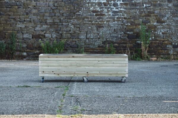 Block-Style Rectangular Wooden Planter on Wheels - Image 4