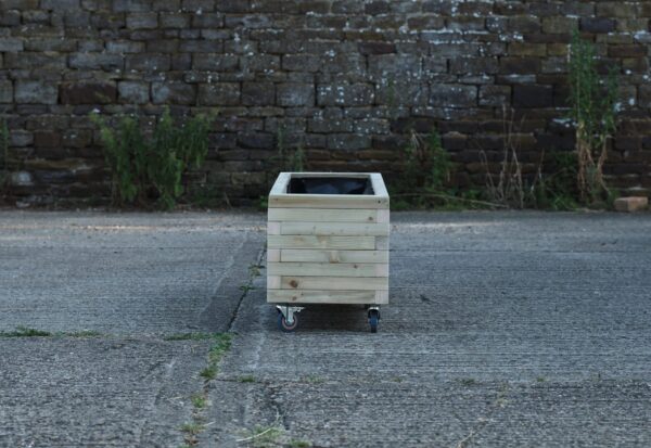 Block-Style Rectangular Wooden Planter on Wheels - Image 2