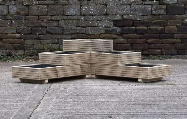 3-Tier L-Shaped Corner Planter (No Front Cell) – Ribbed Decking...