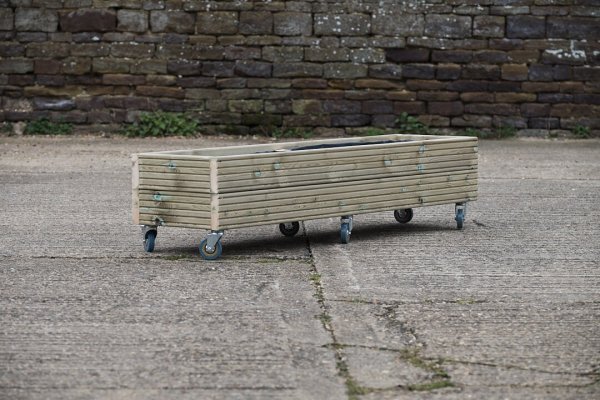 Rectangular 2 Row Budget Decking Planter With Trellis On Wheels
