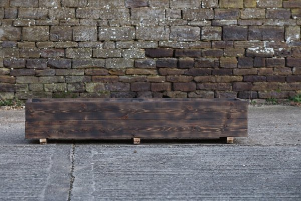 Rectangular 2 Row Burnt Charred Decking Planter