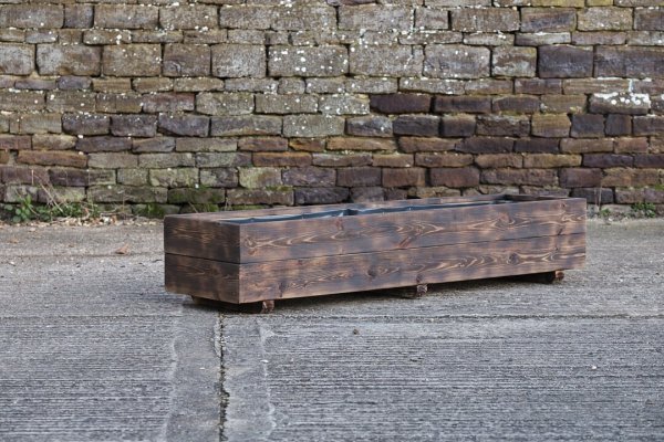 Rectangular 2 Row Burnt Charred Decking Planter