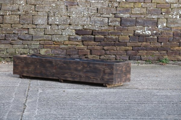 Rectangular 2 Row Burnt Charred Decking Planter