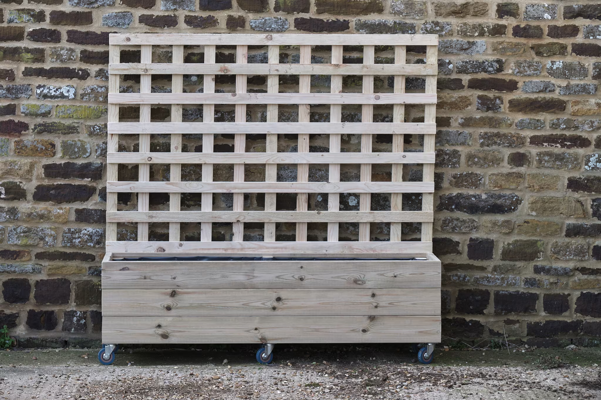 Rectangular 3 Row Smooth Decking Planter On Wheels with Trellis