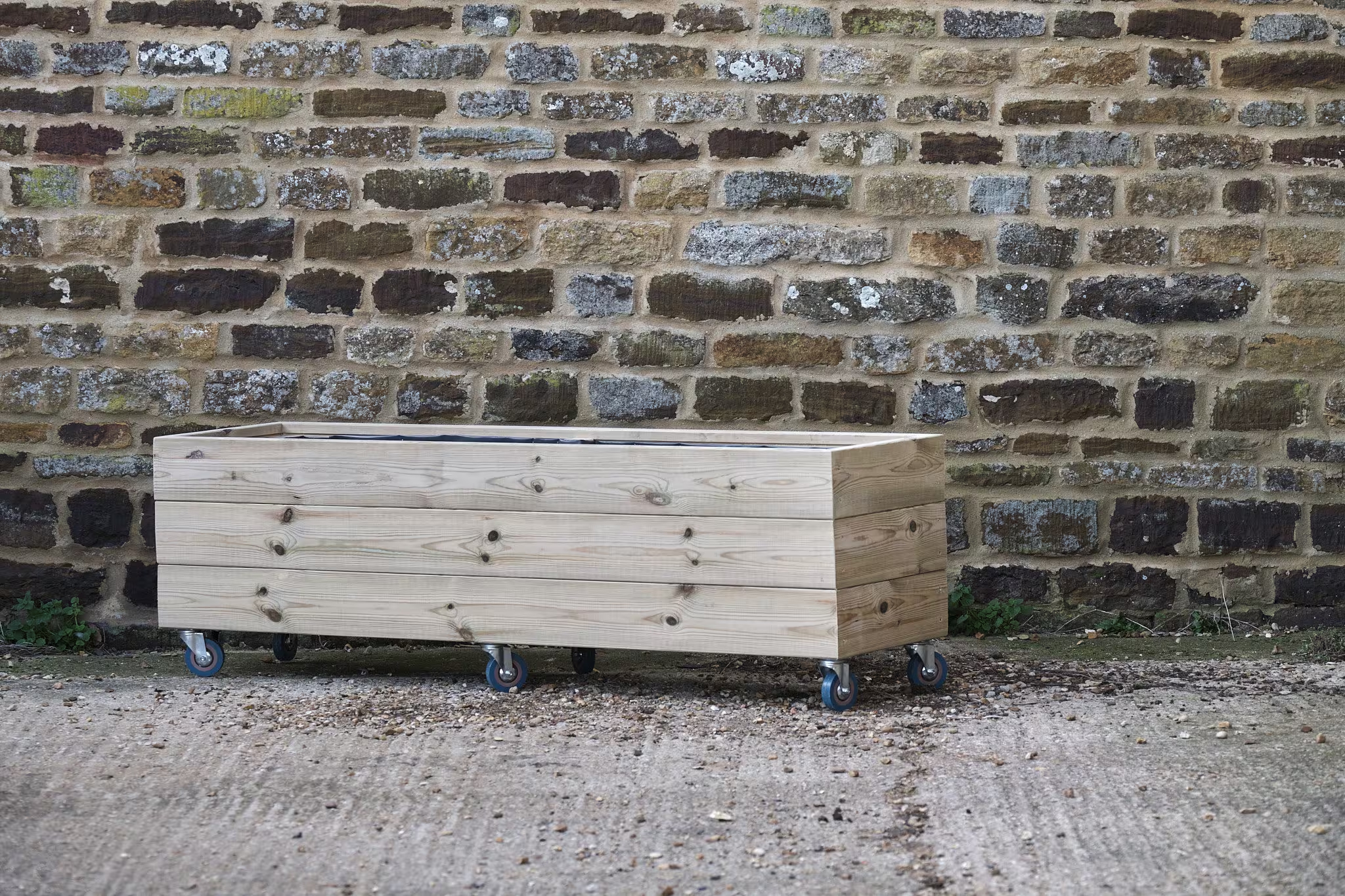 Rectangular 3 Row Smooth Decking Planter On Wheels