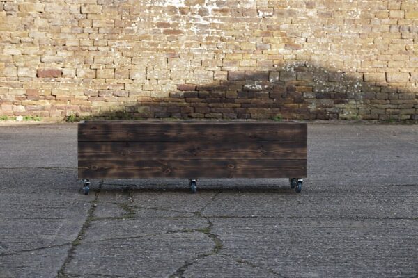 High Rectangular Planter on Wheels – Burnt Charred Decking - Image 4