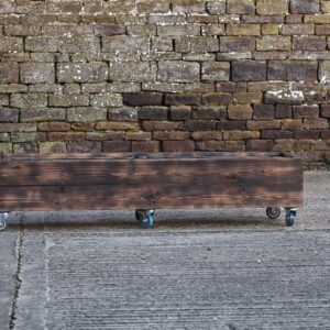 Rectangular 2 Row Burnt Charred Decking Planter On Castors