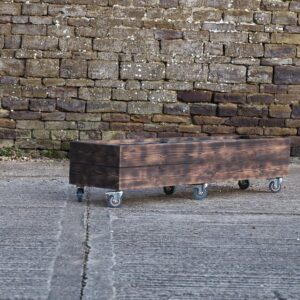 Rectangular 2 Row Burnt Charred Decking Planter On Castors