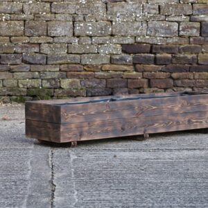 Rectangular 2 Row Burnt Charred Decking Planter