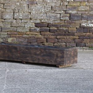 Rectangular 2 Row Burnt Charred Decking Planter