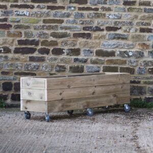 Rectangular 3 Row Smooth Budget Decking Planter On Wheels with Trellis