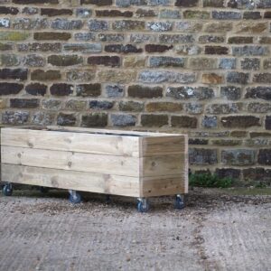 Rectangular 3 Row Smooth Budget Decking Planter On Wheels with Trellis