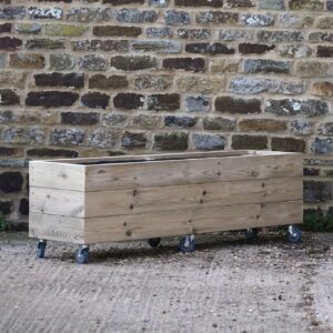 Rectangular 3 Row Smooth Decking Planter On Wheels with Trellis