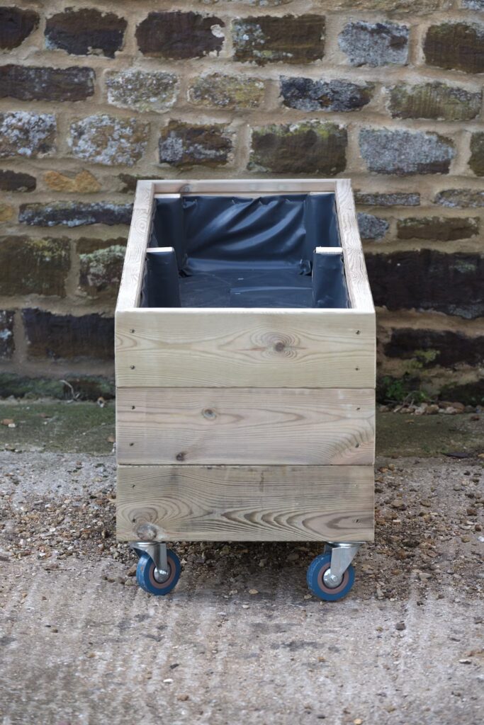 Rectangular 3 Row Smooth Decking Planter On Wheels with Trellis