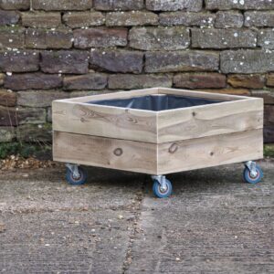 Square 2 Row Smooth Decking Planter with Trellis On Wheels
