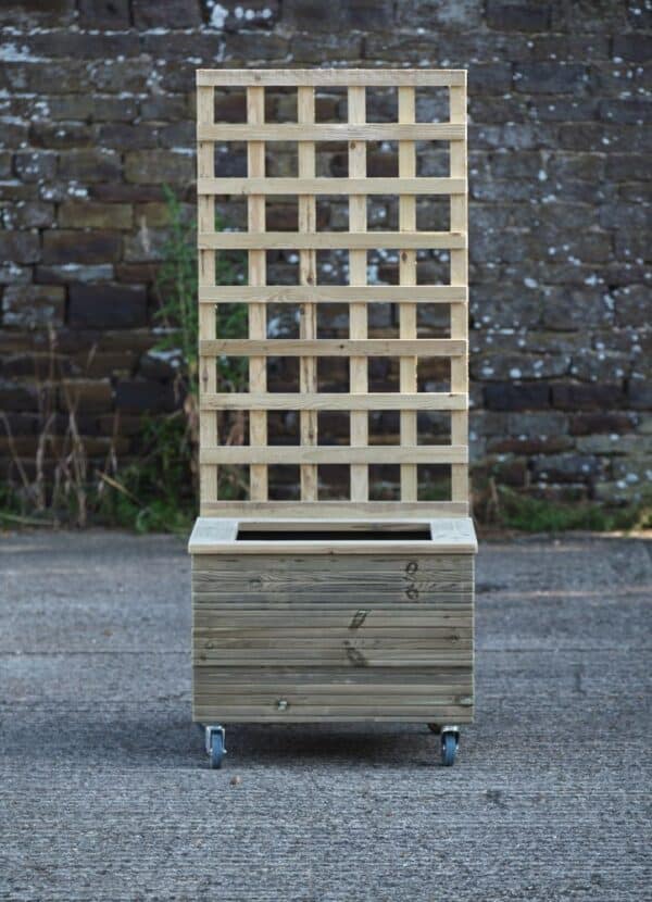 High Square Planter With Trellis, Capping and Wheels