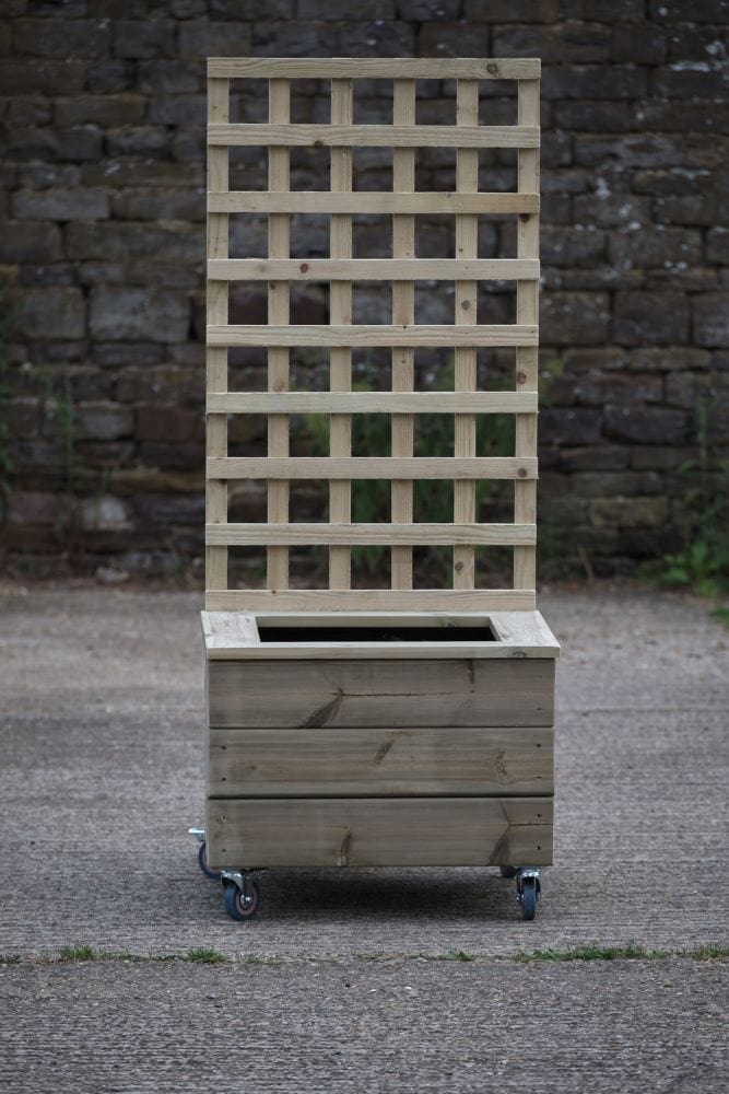 High Smooth Square Planter With Trellis, Capping and Wheels