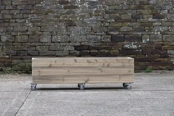 High Rectangular Wooden Planter with Trellis and Wheels - Image 6