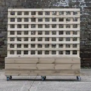 High Rectangular Wooden Planter with Trellis and Wheels
