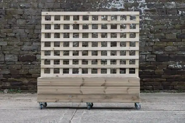 High Rectangular Wooden Planter with Trellis and Wheels