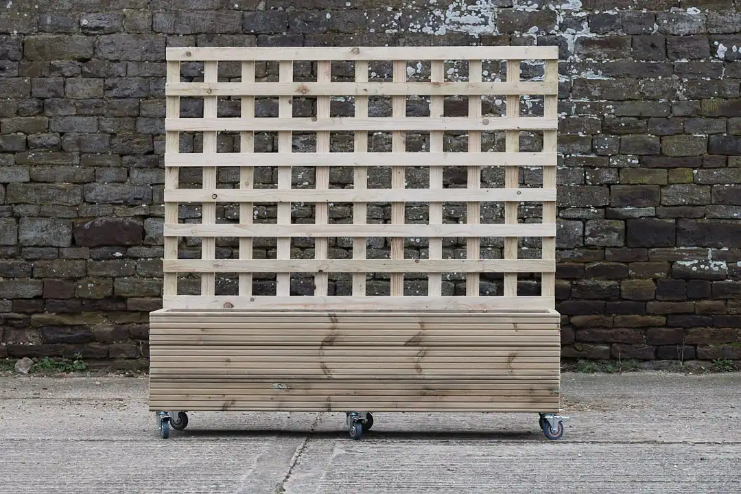 High Rectangle Decking Durable Wooden Planter with 100cm Tall Trellis on Castors Wheels*