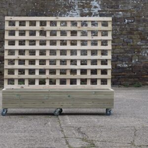 Low Rectangular Wooden Planter With Trellis and Wheels