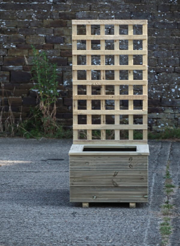 High Square Planter with Capping & 100cm Trellis – Ribbed Decking
