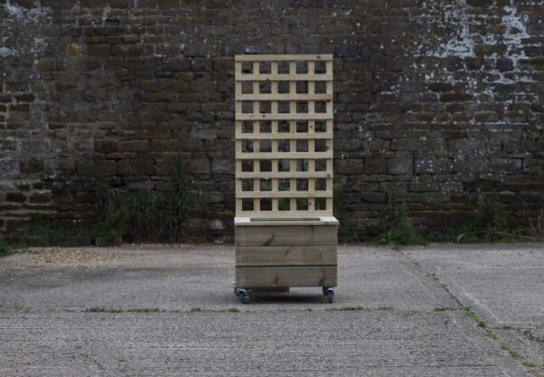 High Smooth Square Planter With Trellis, Capping and Wheels - Image 2
