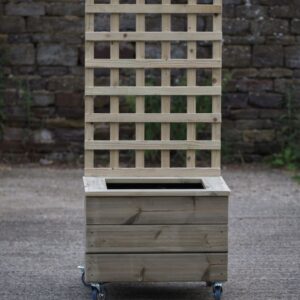 High Smooth Square Planter With Trellis, Capping and Wheels
