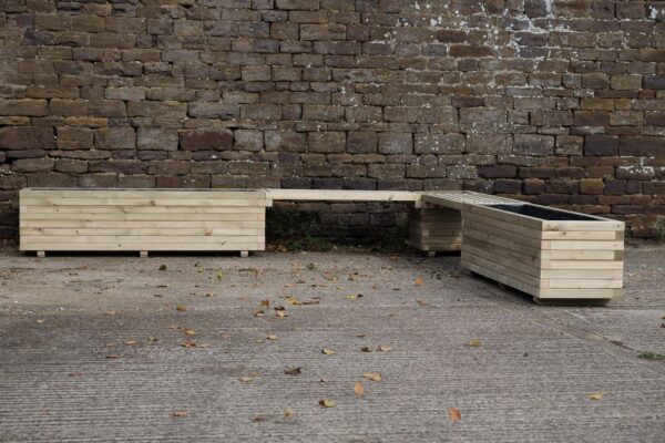 L-Shaped Wooden Planter Bench - Block Style - Image 2