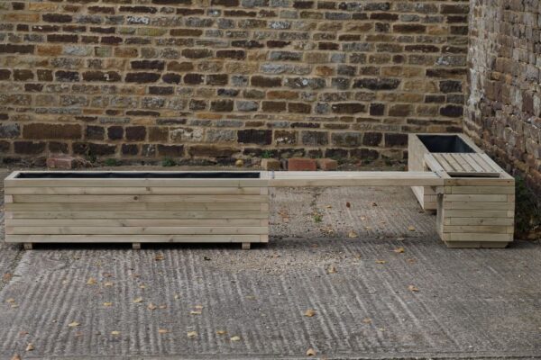 L-Shaped Wooden Planter Bench - Block Style - Image 5