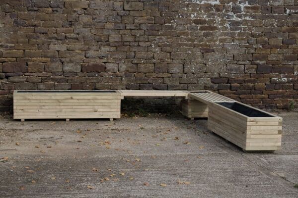 L-Shaped Wooden Planter Bench - Block Style