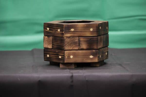 Hexagonal Two-Ring Charred Bonsai Pot – Ø11cm - Image 4