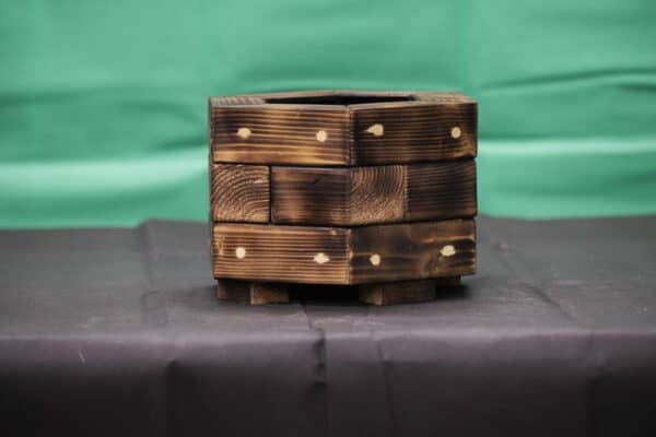 Hexagonal Two-Ring Charred Bonsai Pot – Ø11cm - Image 2
