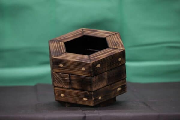 Hexagonal Two-Ring Charred Bonsai Pot – Ø11cm