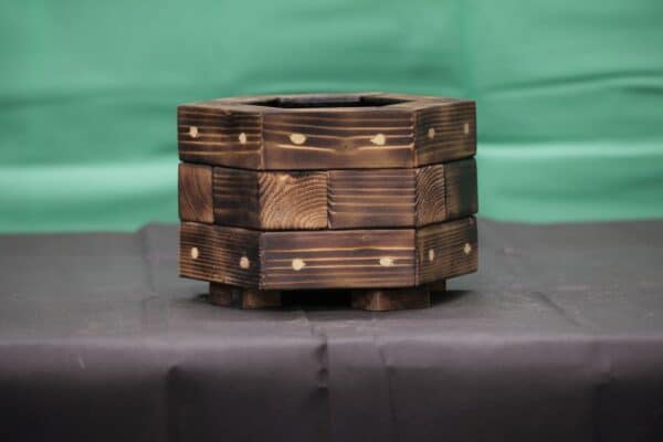 Hexagonal Two-Ring Charred Bonsai Pot – Ø11cm - Image 3