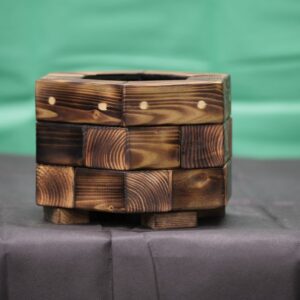 Hexagonal Hand-Burned Wooden Bonsai Pot – Ø11cm