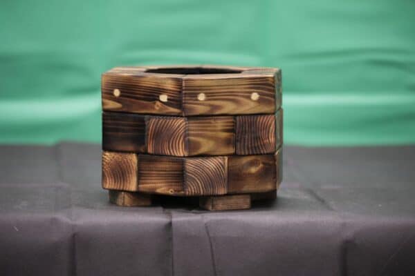 Hexagonal Hand-Burned Wooden Bonsai Pot – Ø11cm