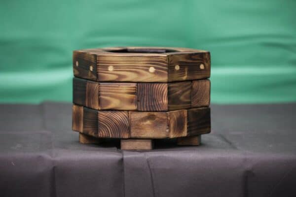 Hexagonal Hand-Burned Wooden Bonsai Pot – Ø11cm - Image 4