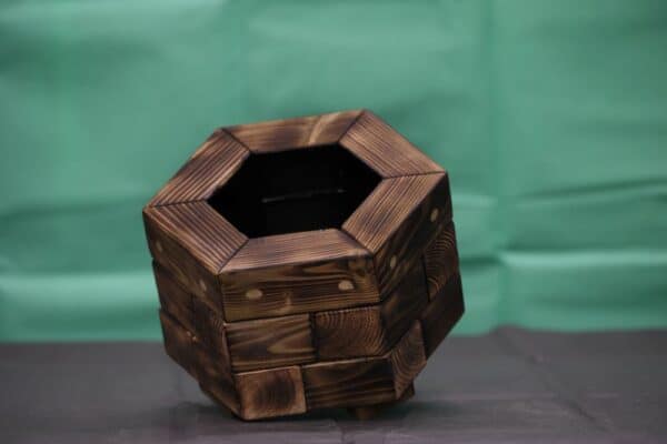 Hexagonal Hand-Burned Wooden Bonsai Pot – Ø11cm - Image 2