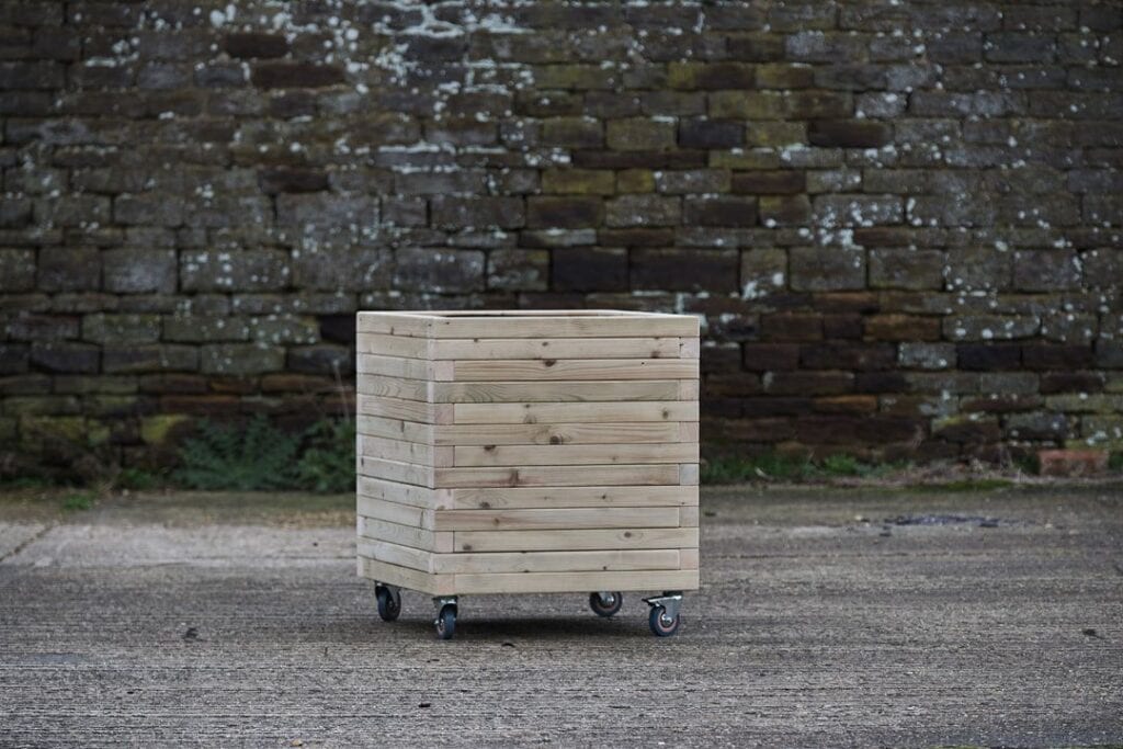 Square Wooden Planter on Wheels - Handmade Block Style