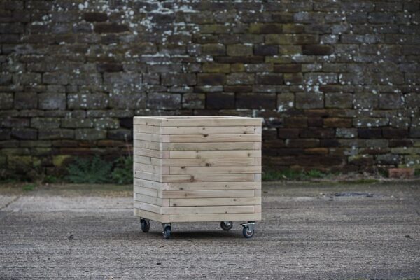 Square High Planter on Wheels – Block Style