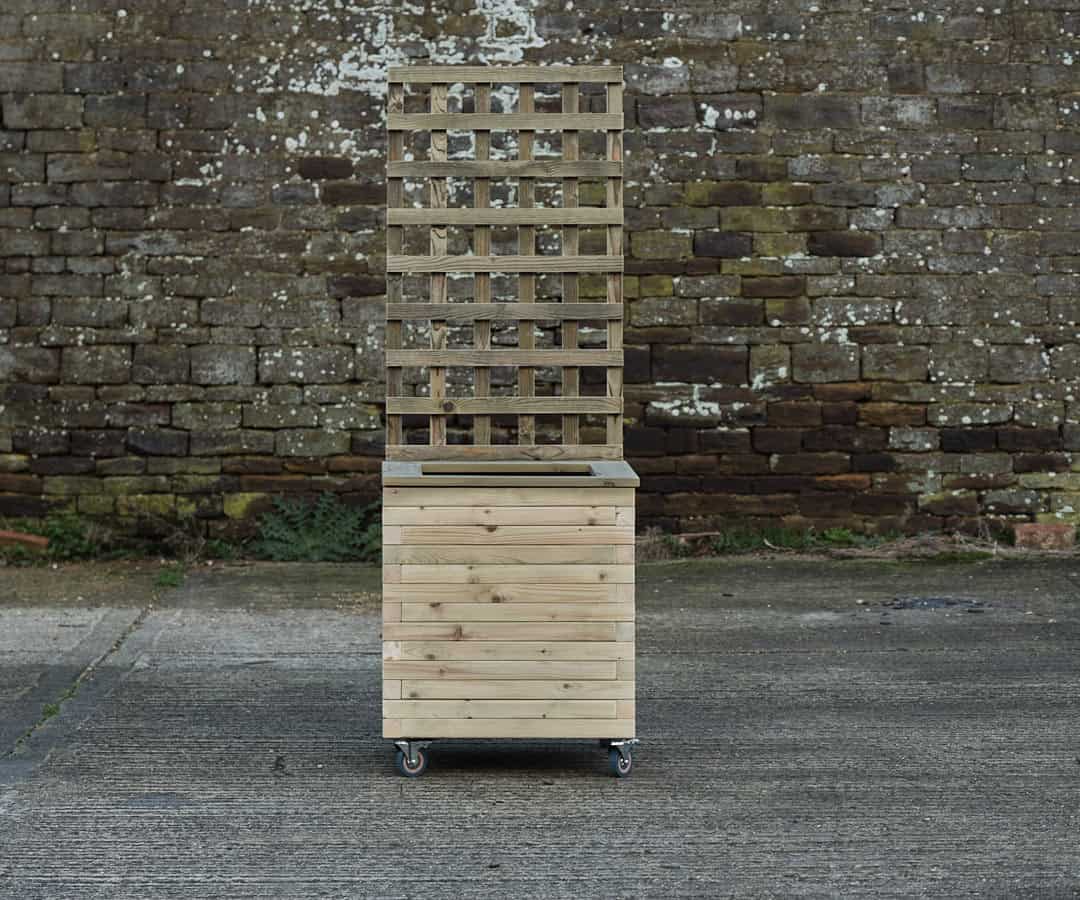 Square Block Style Planter With Trellis, Capping and Wheels