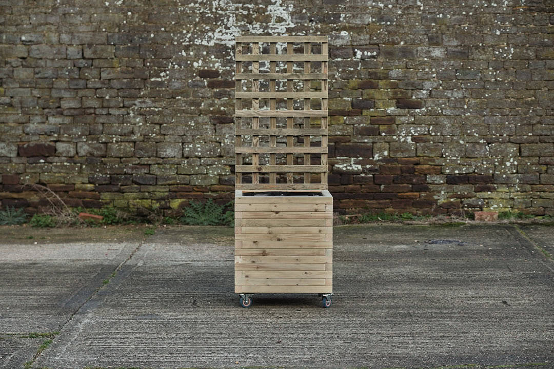 Square Block Style Planter With Trellis and Wheels